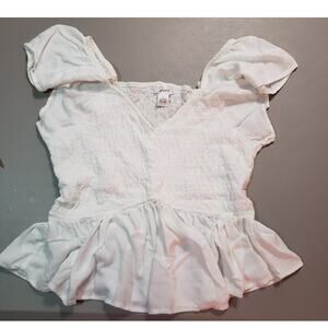 Japna White Ruffle Blouse L – Smocked Bodice, Sleeveless Boho Top